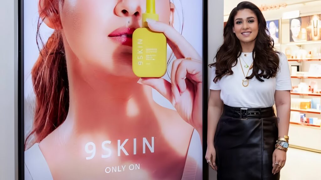 9Skin is co-founded by Nayanthara and filmmaker Vignesh Shivan, gaining quick popularity in South India.