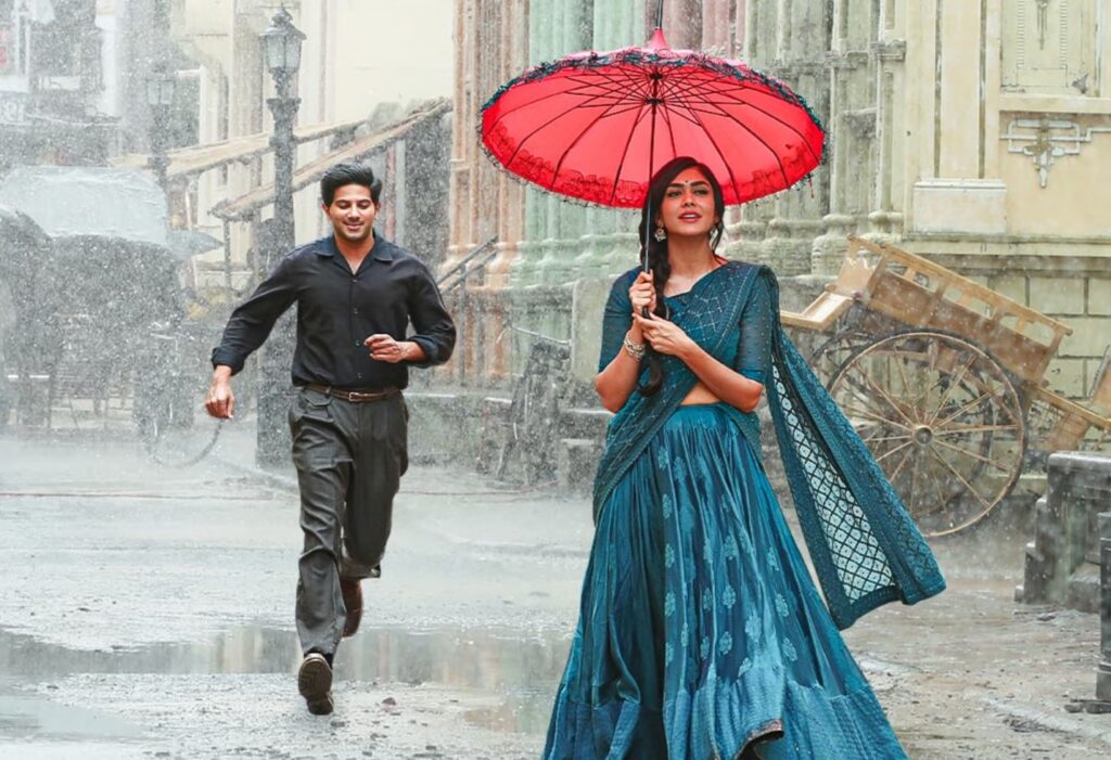 Dulquer Salmaan and Mrunal Thakur in Sita Ramam romantic scene – Dulquer Salmaan best movies love story set in 1960s.