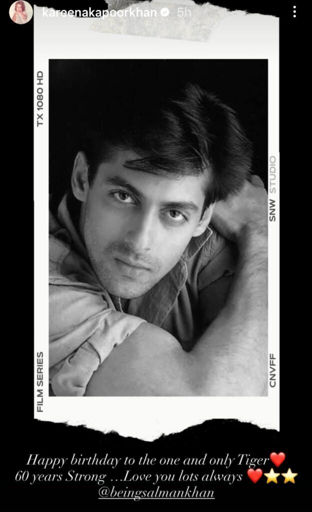 Kareena Kapoor Khan referred to Salman by his iconic Tiger identity, celebrating his strength at 60 with warmth and affection.