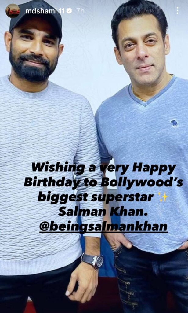 Mohammed Shami’s message highlighted Salman Khan’s stature as Bollywood’s biggest superstar, reflecting admiration from the sports world.