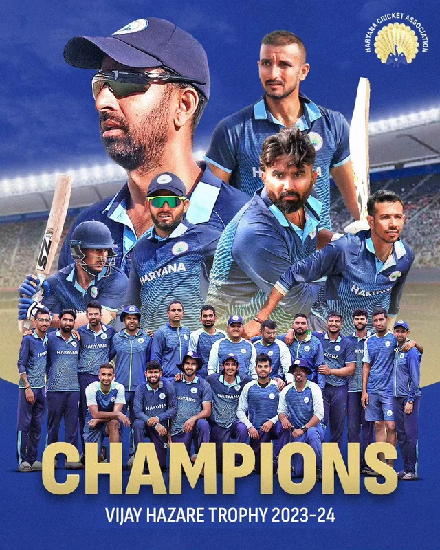 Haryana cricket team celebrating after winning Vijay Hazare Trophy 2023–24