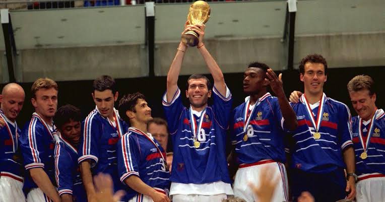 France celebrates winning the 1998 FIFA World Cup as one of the memorable FIFA World Cup winners.