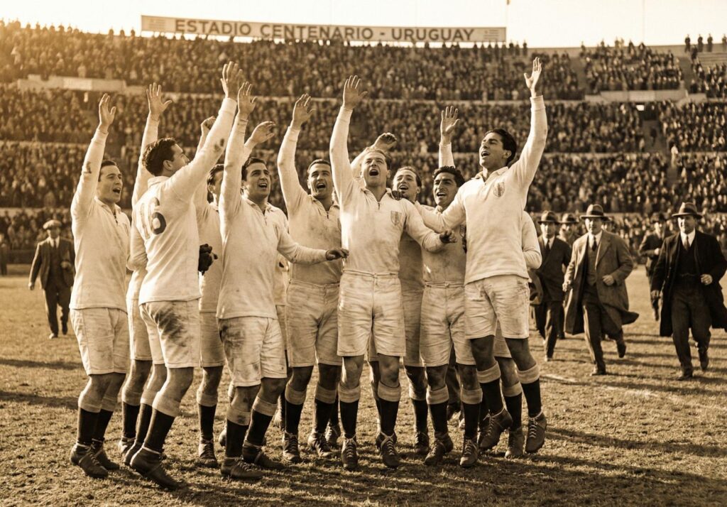 Uruguay celebrates becoming the first champions in FIFA World Cup history after winning the inaugural tournament in 1930.