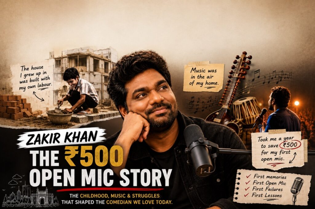 Zakir Khan ₹500 open mic story featuring his childhood, musical upbringing, struggles and journey to becoming a comedian